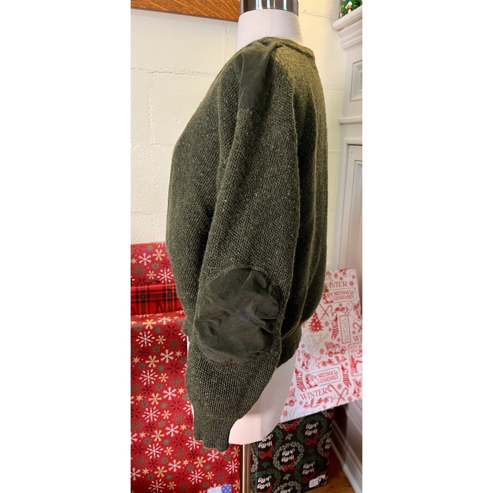 Steffner Austrian‎ Wool Sweater Green V-Neck Suede Elbow Patches M - Picture 4 of 15